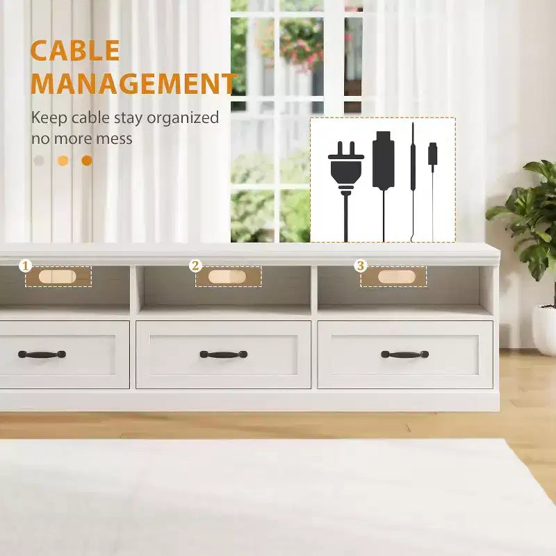 Meuble TV Mid-Century Modern de 178 cm avec tiroir de rangement et étagères ouvertes