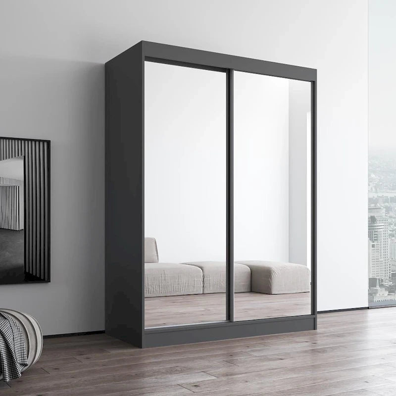 Armoire-penderie à 2 portes miroir avec finition brillante | 120 ou 150 cm de largeur