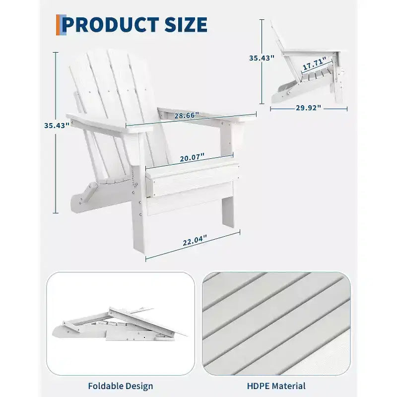 Ensemble de 4 chaises Adirondack pliantes avec 2 tables d'appoint, chaises d'extérieur modernes en HDPE pour patio, terrasse, balcon, jardin
