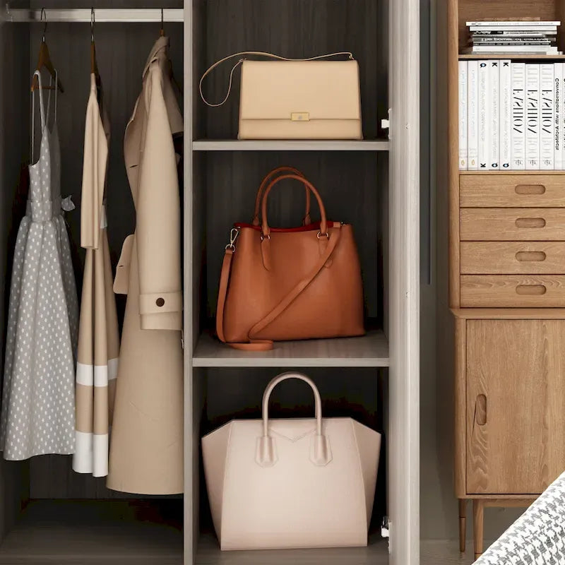 Armoire de rangement moderne sur pied en bois massif avec étagères