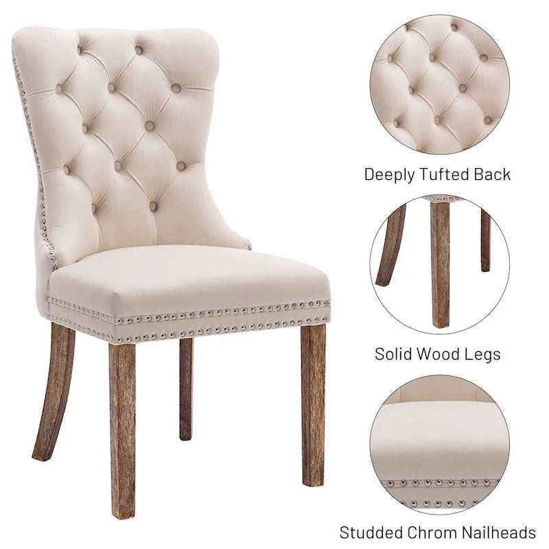 Ensemble de 6 chaises de salle à manger, chaises de cuisine de luxe en velours rembourré avec assise et dossier matelassés et pieds en bois massif - N/A