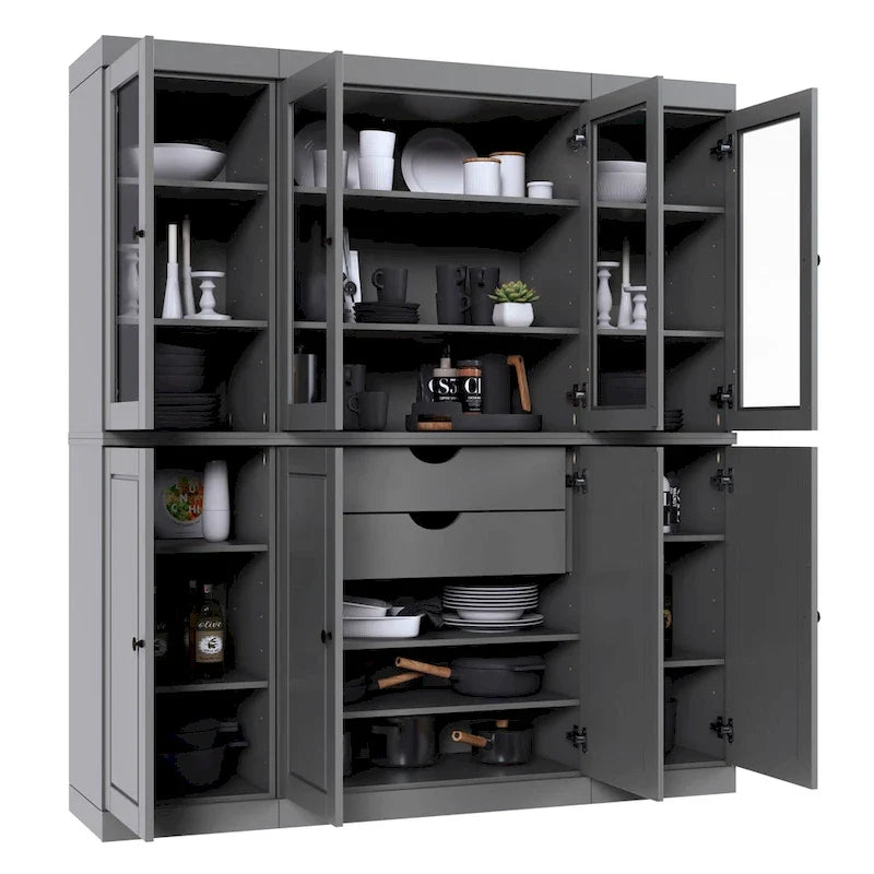 Buffet de cuisine en bois massif 100 % fabriqué en Chine avec portes en verre ou en bois massif et kit de 2 tiroirs 65 x 71,5