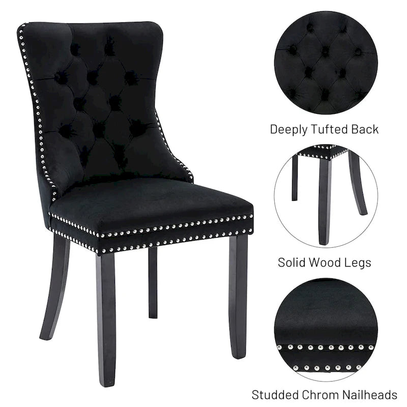 Ensemble de 6 chaises de salle à manger, chaises de cuisine de luxe en velours rembourré avec assise et dossier matelassés et pieds en bois massif - N/A