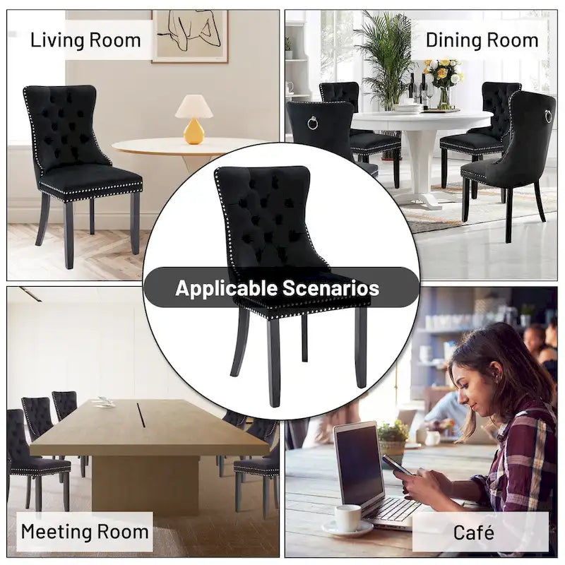 Ensemble de 6 chaises de salle à manger, chaises de cuisine de luxe en velours rembourré avec assise et dossier matelassés et pieds en bois massif - N/A