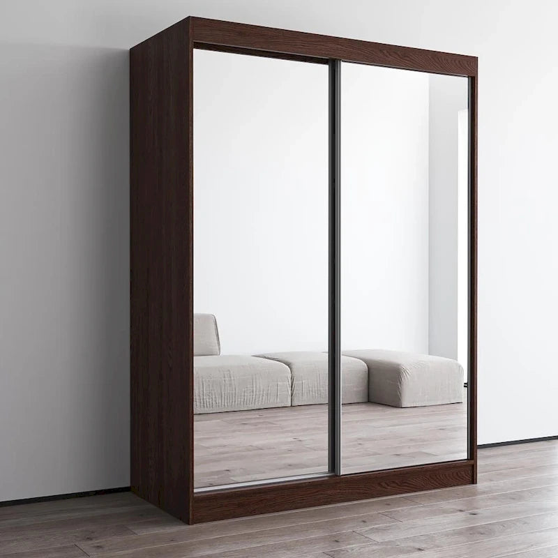Armoire-penderie à 2 portes miroir avec finition brillante | 120 ou 150 cm de largeur