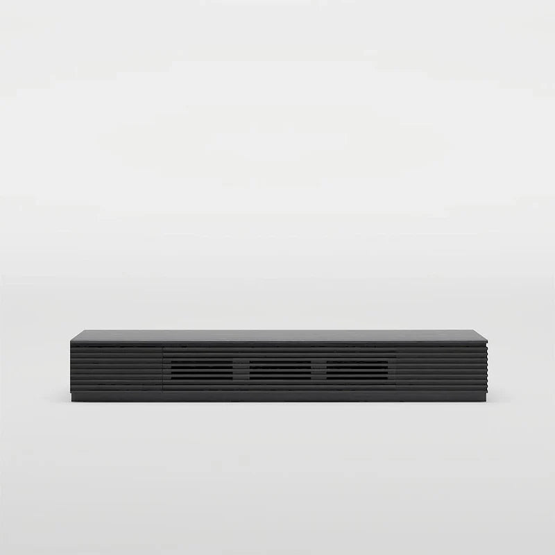 Meuble TV minimaliste avec tiroirs, console multimédia en bois massif avec placards, porte abattante, placage noyer, entièrement assemblé