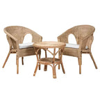 Ensemble de salon 3 pièces Abbey Moderne Bohème en rotin antique marron naturel