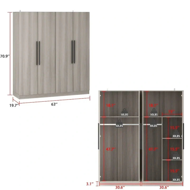 Armoire de rangement moderne sur pied en bois massif avec étagères