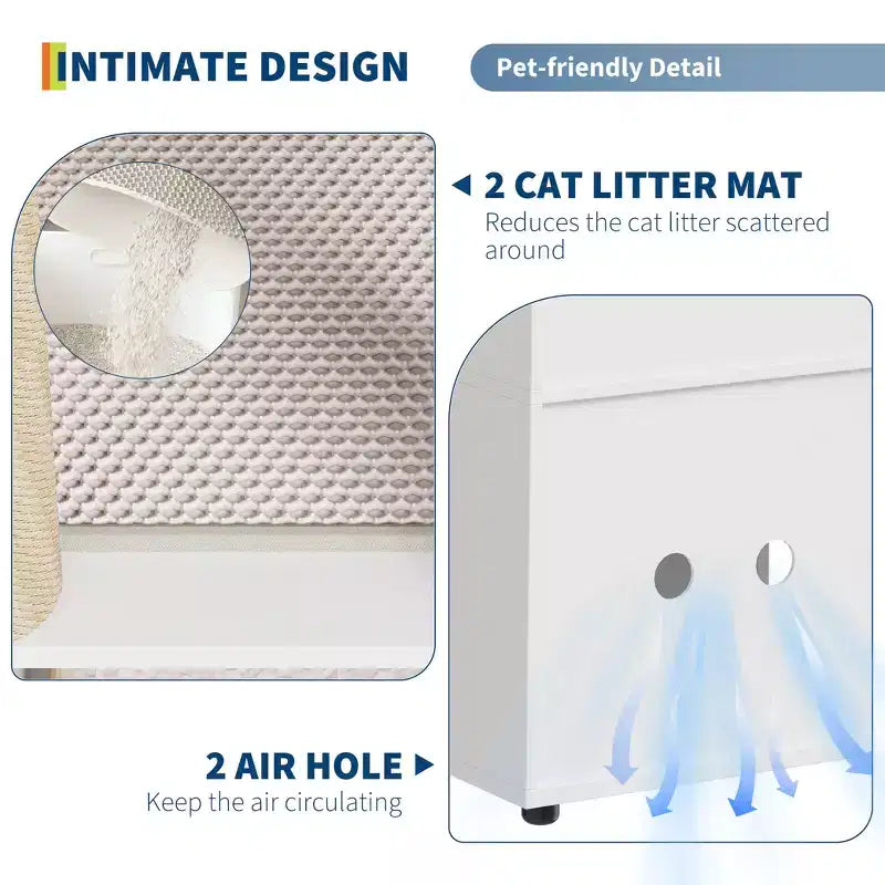 Meuble cache-litière double avec poteaux à griffer et tapis de litière à double couche pour animaux de compagnie d'intérieur