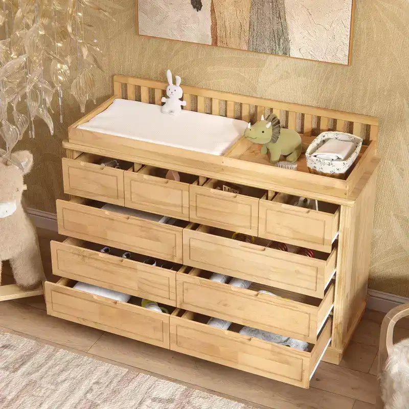 Table à langer et commode Homsee en bois de pin massif : plan à langer amovible, tiroirs de rangement, indispensable tout-en-un pour la chambre de bébé