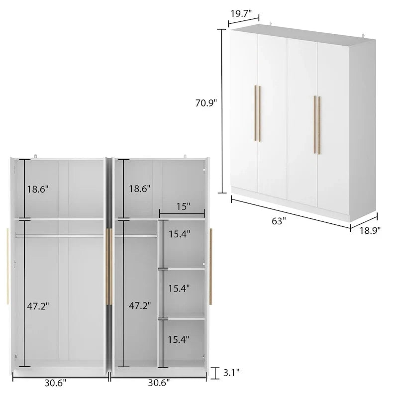 Armoire de rangement moderne sur pied en bois massif avec étagères