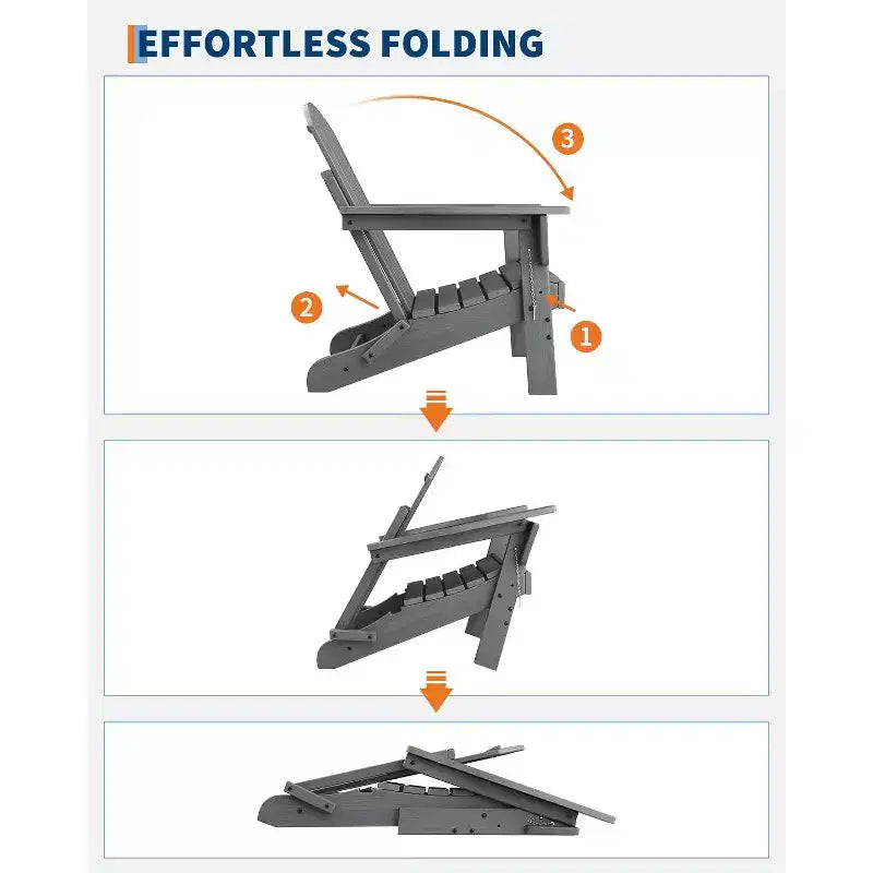 Ensemble de 4 chaises Adirondack pliantes avec 2 tables d'appoint, chaises d'extérieur modernes en HDPE pour patio, terrasse, balcon, jardin