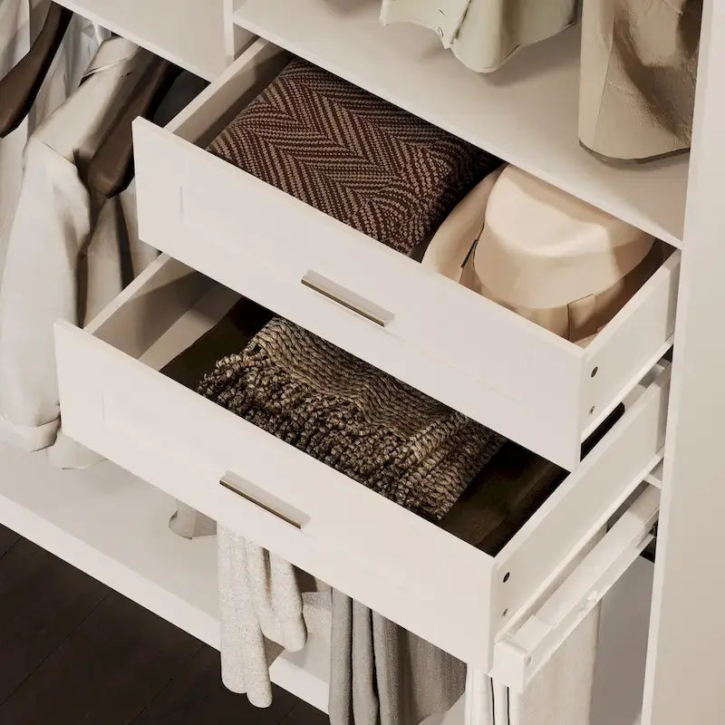Armoire de coin avec 2 tringles, porte-pantalons et organisateur de chaussures