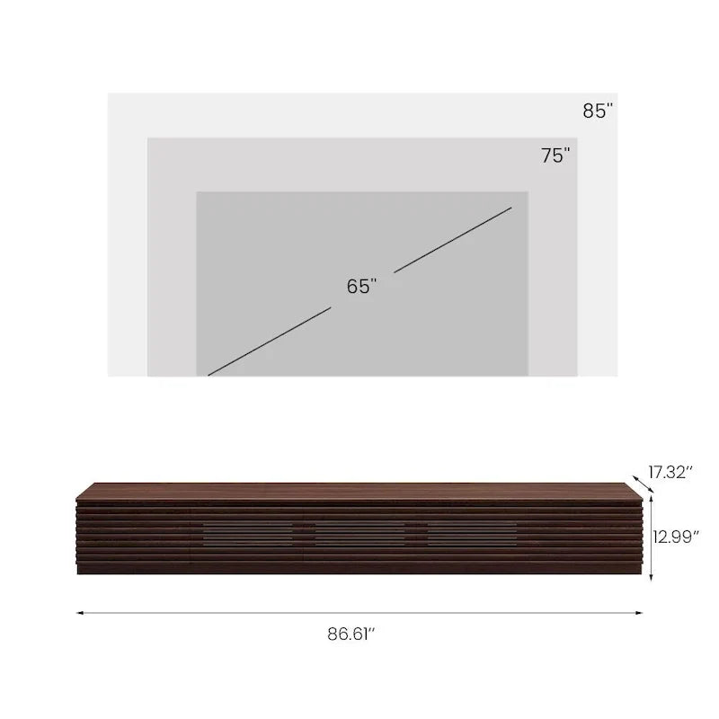 Meuble TV minimaliste avec tiroirs, console multimédia en bois massif avec placards, porte abattante, placage noyer, entièrement assemblé