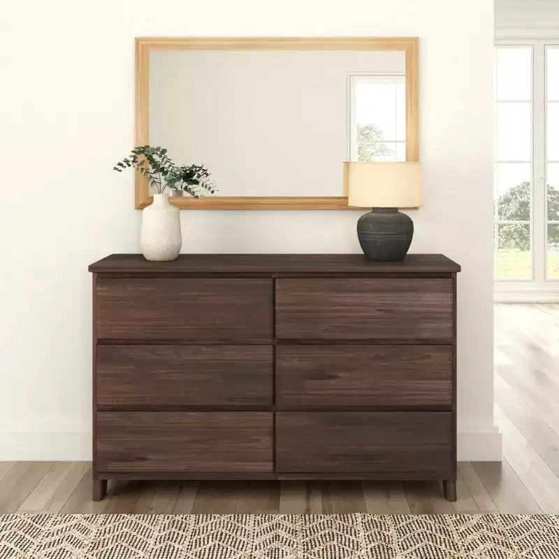Commode de ferme en bois massif à 6 tiroirs