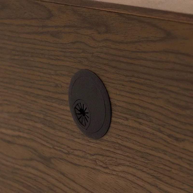 Meuble TV minimaliste avec tiroirs, console multimédia en bois massif avec placards, porte abattante, placage noyer, entièrement assemblé