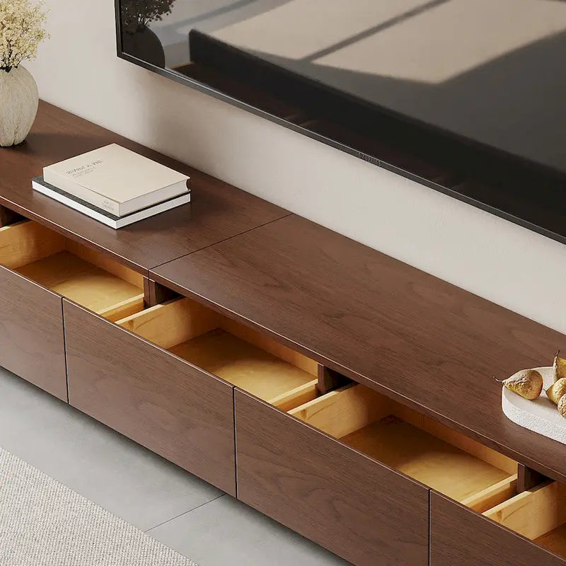 Meuble TV moderne du milieu du siècle, 4 à 6 tiroirs, console multimédia en bois massif brun