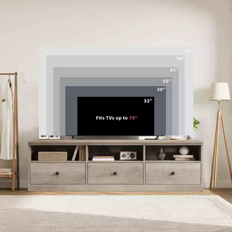 Meuble TV Mid-Century Modern de 178 cm avec tiroir de rangement et étagères ouvertes