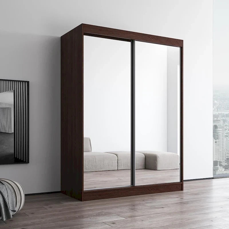 Armoire-penderie à 2 portes miroir avec finition brillante | 120 ou 150 cm de largeur