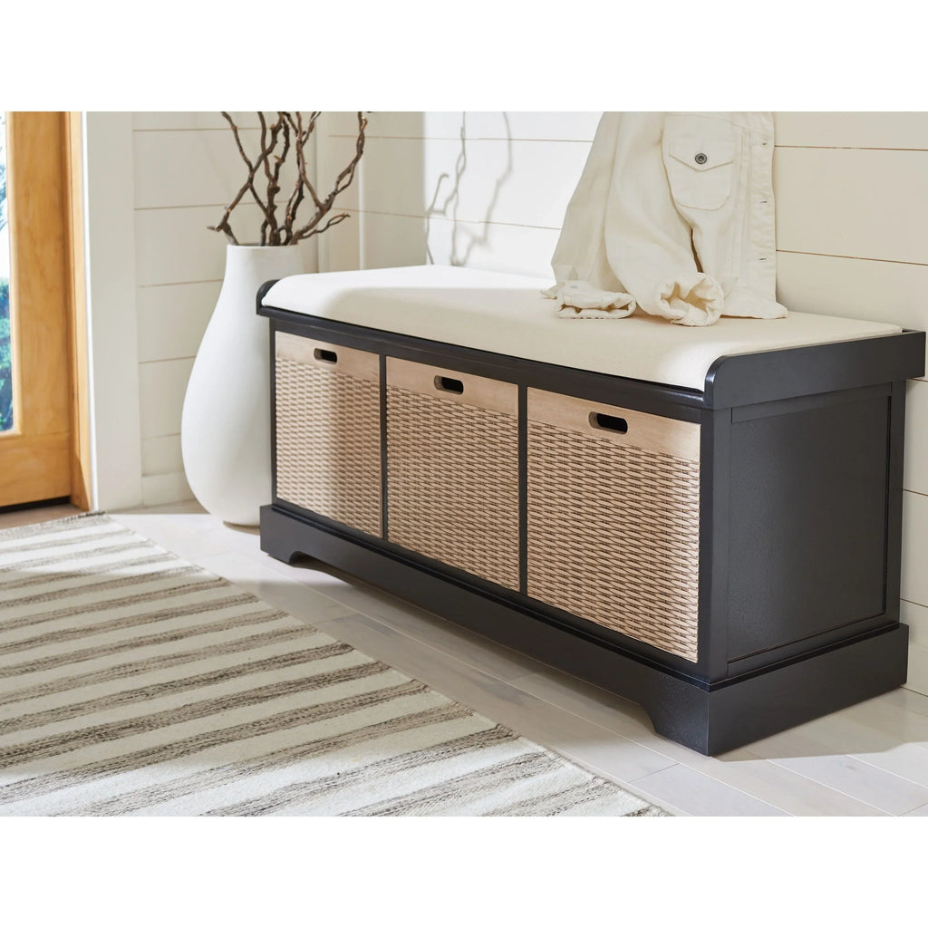 Banc de rangement SAFAVIEH Fiorello avec coussin et 3 tiroirs - 47,3 L x 15 P x 19 H - 47 L x 15 P x 19 H