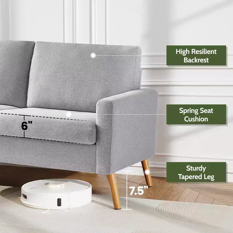 Canapé deux places Mid-Century Modern en velours côtelé de 68 po avec coussin à ressorts