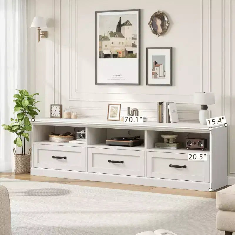 Meuble TV Mid-Century Modern de 178 cm avec tiroir de rangement et étagères ouvertes
