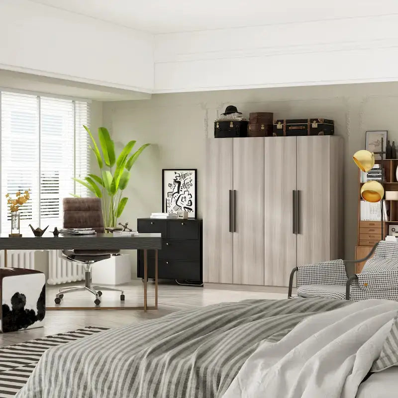 Armoire de rangement moderne sur pied en bois massif avec étagères