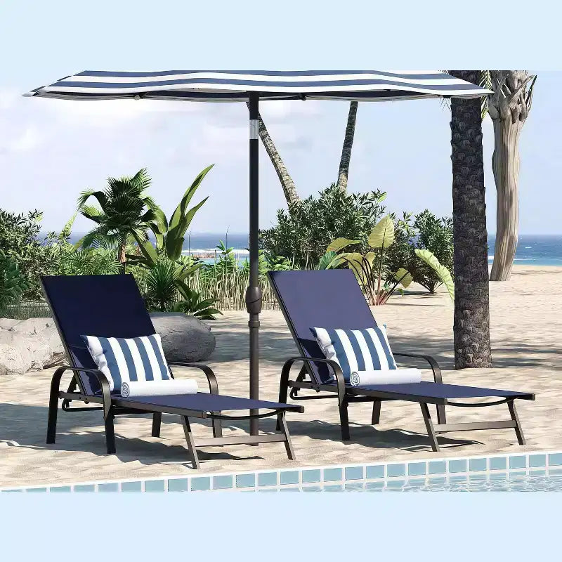Lot de 2 chaises longues de jardin, transat inclinable réglable sur 5 positions, tissu Textilène, chaise longue de piscine de 193 cm pour terrasse, jardin et bord de piscine