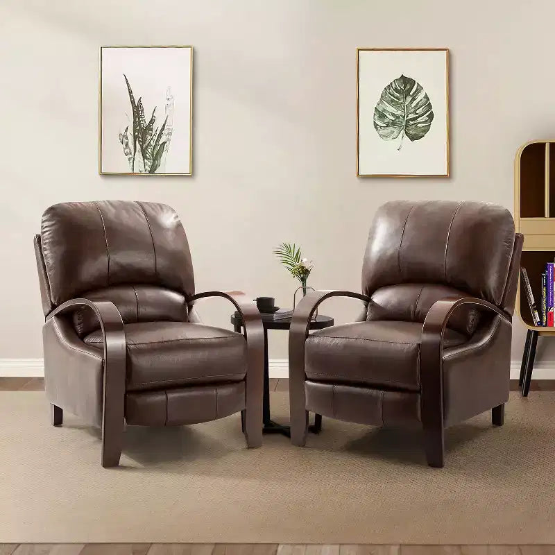 Ensemble de 2 fauteuils inclinables manuels en cuir véritable, inclinaison à 159°