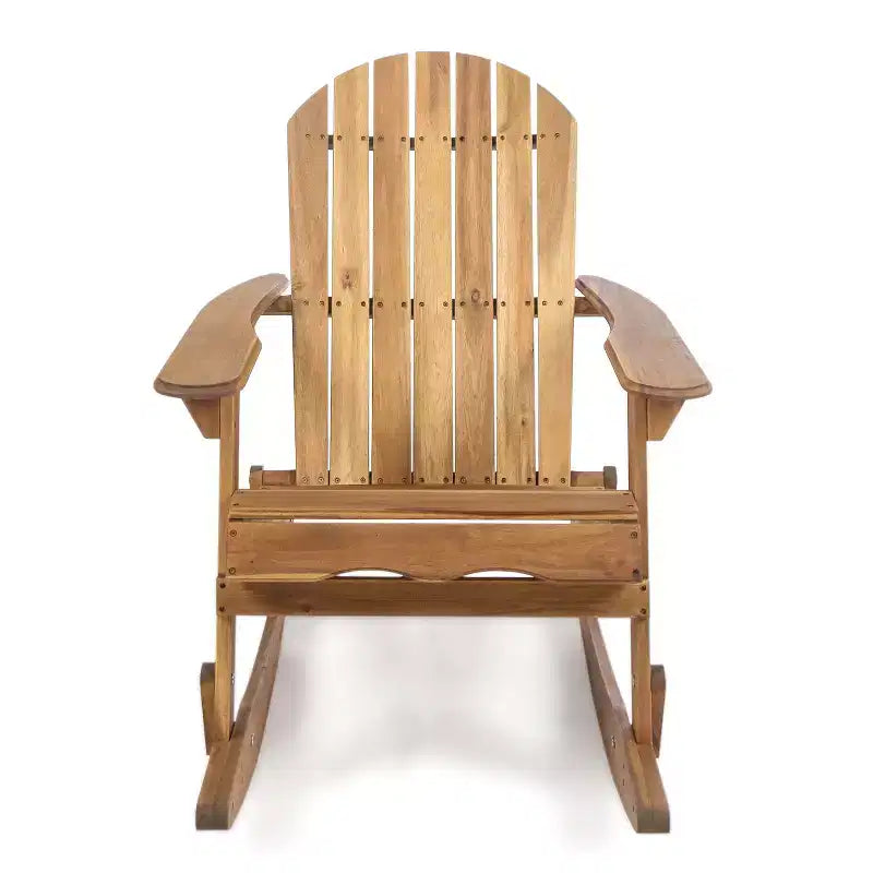 Okak Fauteuil à bascule rustique Adirondack en acacia de qualité supérieure, 1 pièce, chaise longue d'extérieur pour véranda, jardin et arrière-cour, naturel