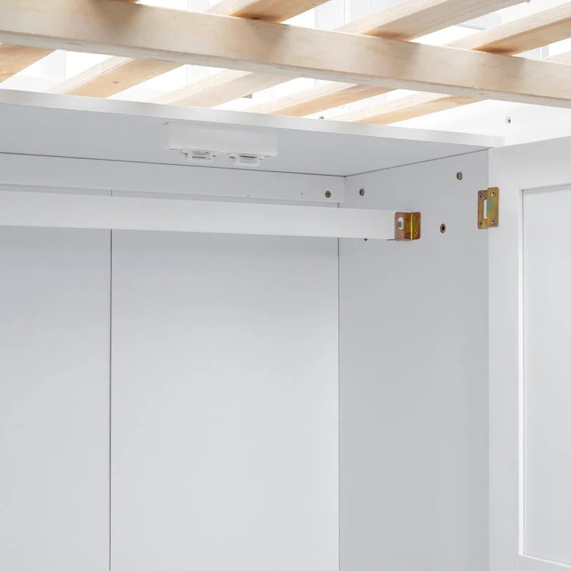 Lit mezzanine deux places en pin avec bureau et rangement