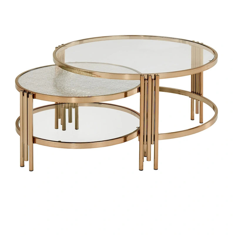 Table basse en verre texturé finition champagne doré avec étagère Bruges par iNSPIRE Q Bold