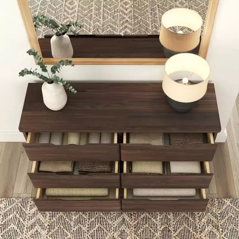 Commode de ferme en bois massif à 6 tiroirs