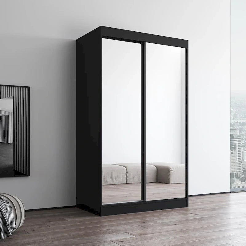 Armoire-penderie à 2 portes miroir avec finition brillante | 120 ou 150 cm de largeur