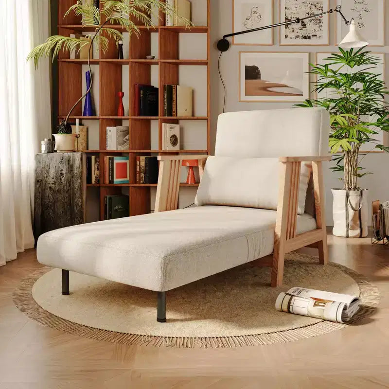 Fauteuil convertible en tissu ATJafurn, fauteuil futon d'appoint avec structure en bois massif, chaise longue lit pour chambre ou salon, beige